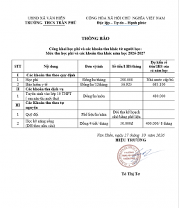Công khai học phí và các khoản thu khác từ người học:  Mức thu học phí và các khoản thu khác năm học 2026-2027